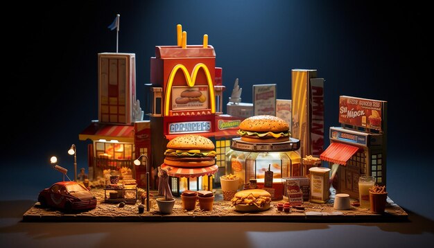 Foto fastfood 3d miniatuur