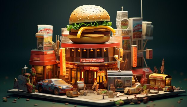 Foto fastfood 3d miniatuur