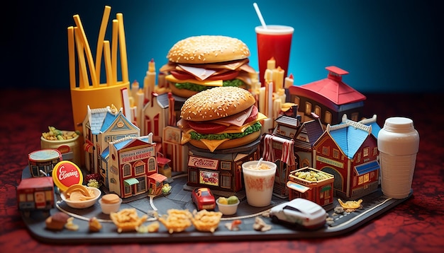 Foto fastfood 3d miniatuur