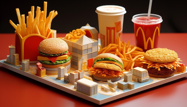 Foto fastfood 3d miniatuur