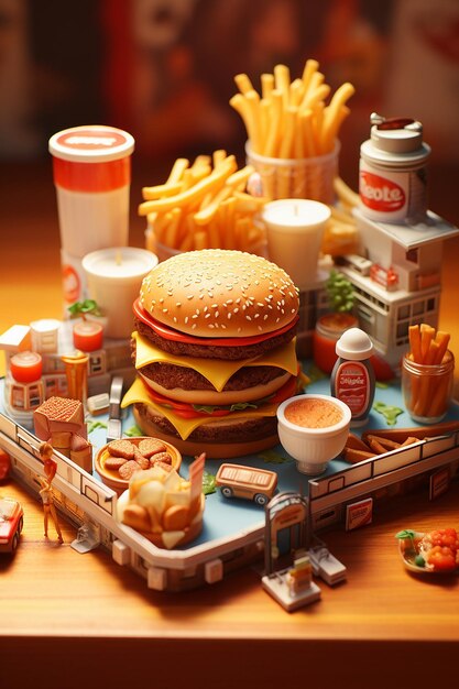 fastfood 3d miniatuur