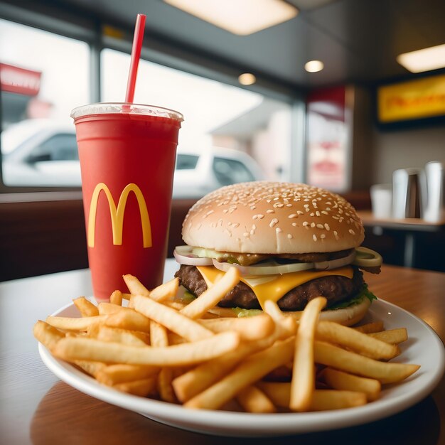 Foto fastfood burger frietjes en drank