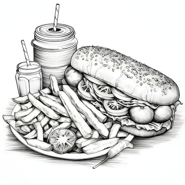 Fastfood Burger frietjes ketchupnnaise Vector illustratie