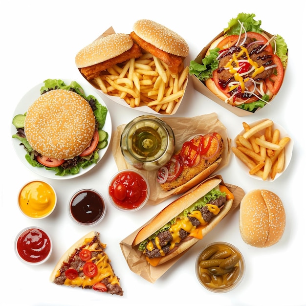 Fastfood collage with white background photo