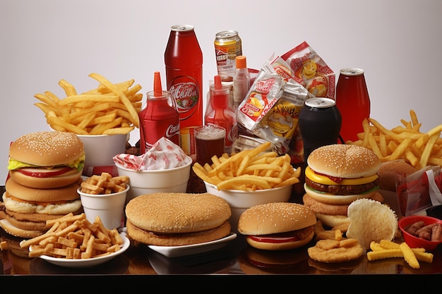 Photo fastfood collage with white background