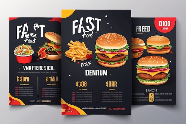 Foto fastfood flyer ontwerp vector sjabloon in a4 grootte brochure en layout ontwerp voedsel concept