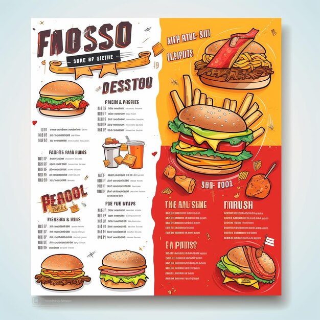 Fastfood Flyer poster pamflet brochure cover design layout sjabloon in A4 grootte Ai gegenereerd