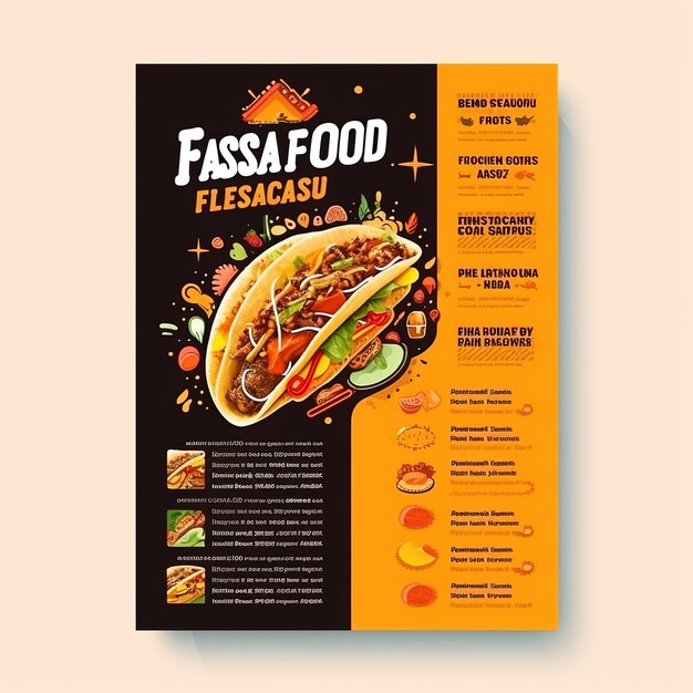 Foto fastfood flyer poster pamflet brochure cover design layout sjabloon in a4 grootte ai gegenereerd