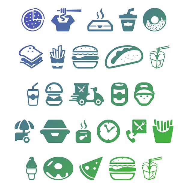 Foto fastfood iconen set items gradiënt effect foto jpg vector set