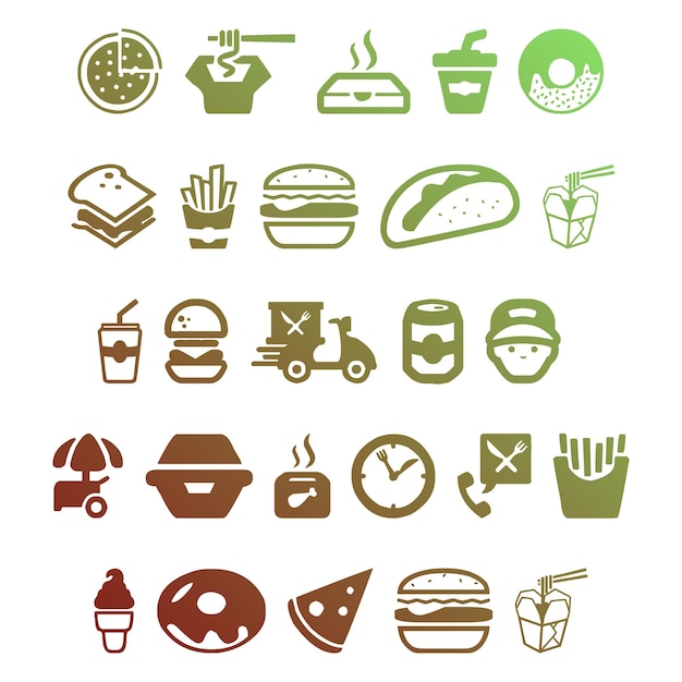 Foto fastfood iconen set items gradiënt effect foto jpg vector set