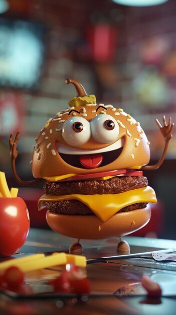 Foto interazione animata della mascotte del fast food