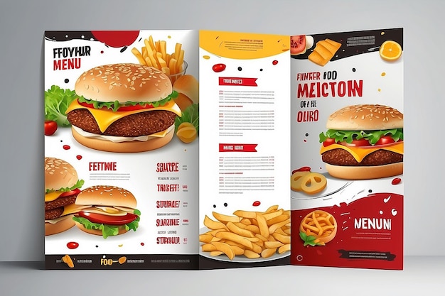 Fastfood menu brochure ontwerp vector sjabloon in A4 grootte flyer banner en Layout Design food concept