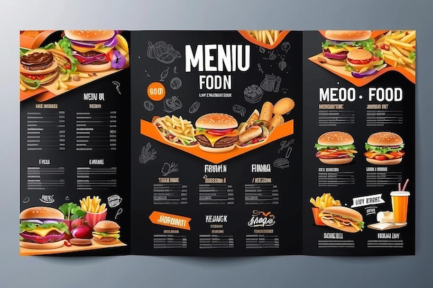 Fastfood menu brochure ontwerp vector sjabloon in A4 grootte flyer banner en Layout Design food concept