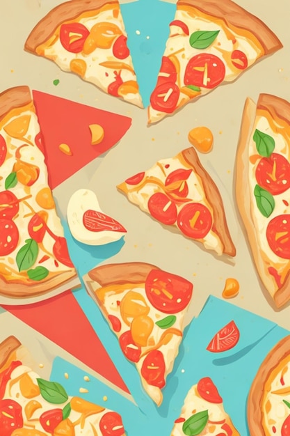 fastfood patroon pizza grafische platte kleuren delicaat palet professional