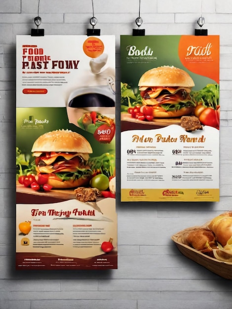 Foto fastfood restaurant burger social media marketing webbanner met abstract vuur achtergrond logo en icoon gezonde hamburger of pizza online verkoop promotie cover corporate business flyer