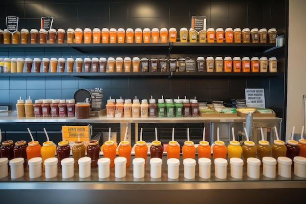 Fastfoodrestaurant met een scala aan sauzen en kruiden waar klanten uit kunnen kiezen