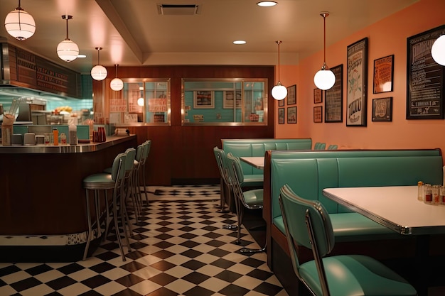 Fastfoodrestaurant met retro-interieur met klassiek meubilair en inrichting