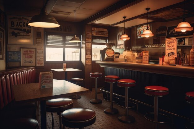 Fastfoodrestaurant met vintage bord en retro decor