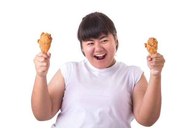 Fat Asian woman isolated on white background