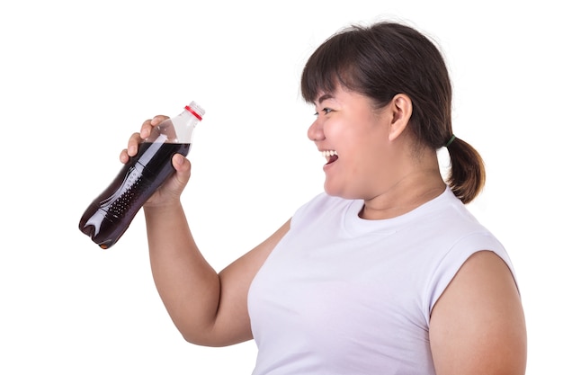 Fat asian woman wearing white t-shirt