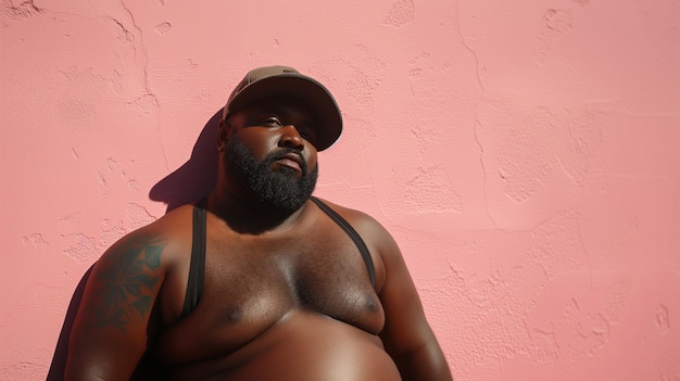 Photo fat and athletic cheerful men studio and street body positivity