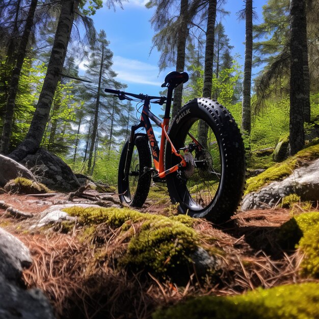 Fat bike parked on a forest trail