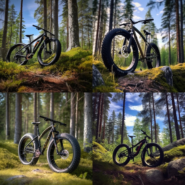 Fat bikes are ridden on a forest trail