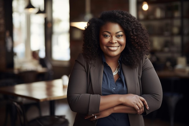 Fat black man who is smiling and crossing her arms