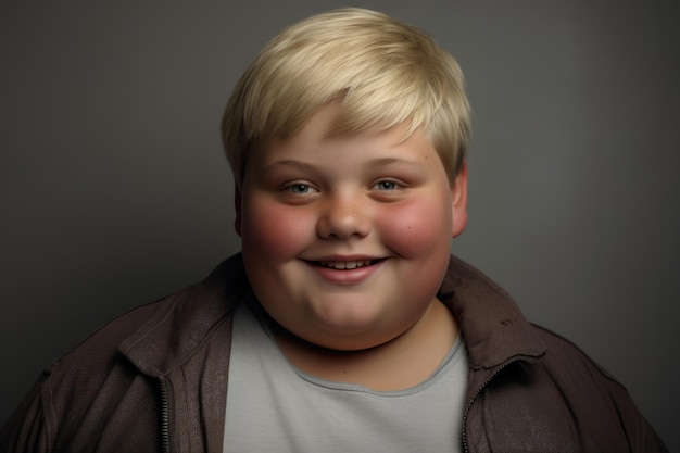 fat blonde boy happy expression against wall background ai generated