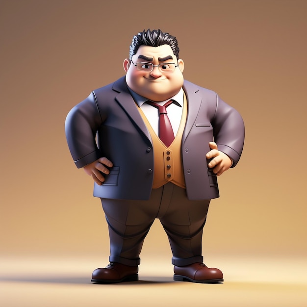 Fat Business Man Character Anime Style Model Rendering