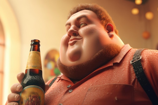 Foto un ragazzo grasso con una birra generata dall'ia
