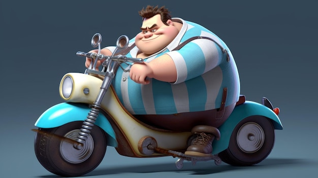 オートバイに乗った太った男