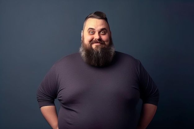 Photo fat man in a plaid shirt and jeans on a gray background generative ai