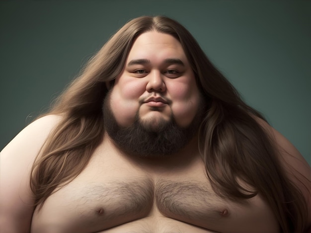 A fat man with long brown hair looking at the camera