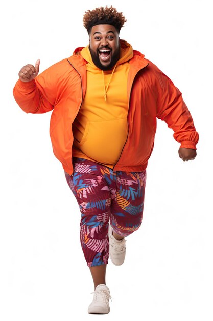 Fat plussize afro manは白いまたは透明な背景にカラフルなスポーツウェアを着用しています