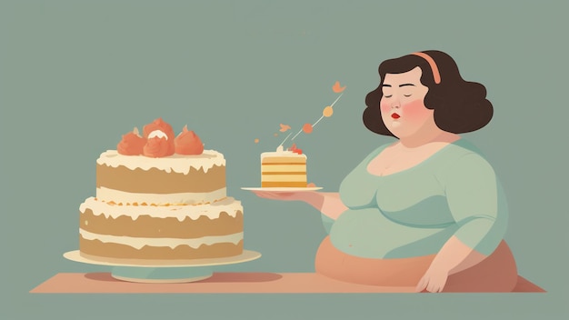 Photo fat woman and cake