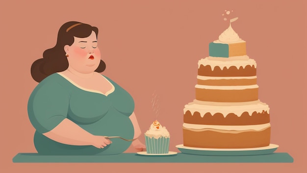 Fat woman and cake