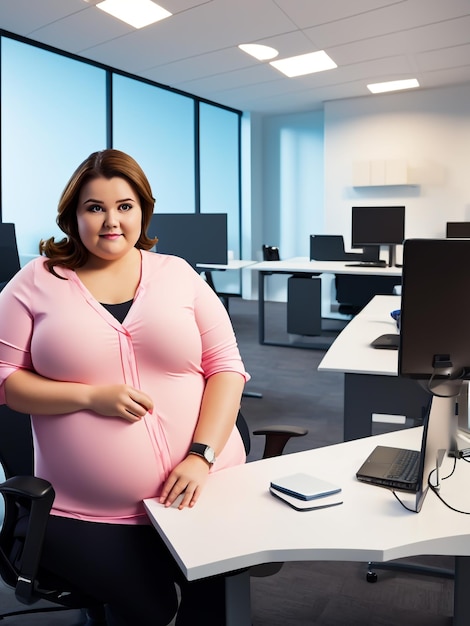 a fat woman in her office