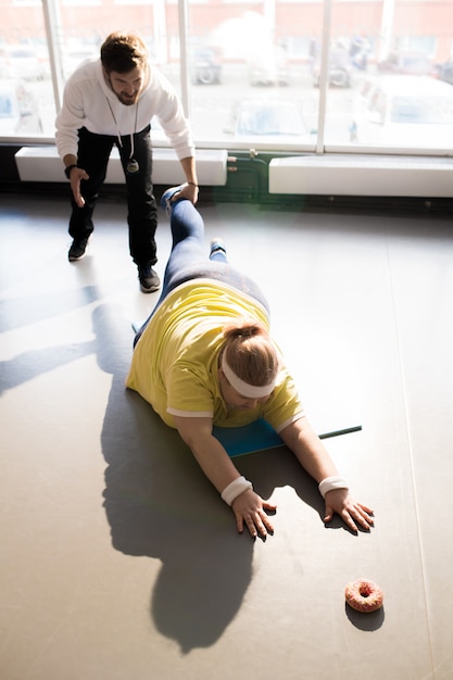 Fat Woman Struggling in Weigh Loss Workout