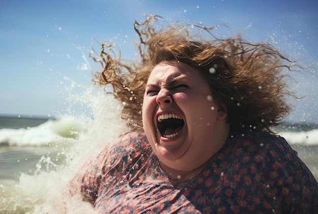 Foto donna grassa con un'espressione facciale