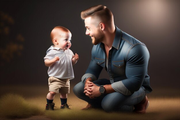 A father and a baby are looking at each other Fathers Day