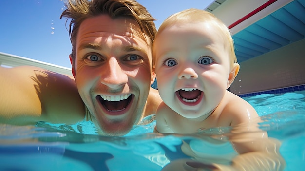 Father and Baby Selfie by the Pool