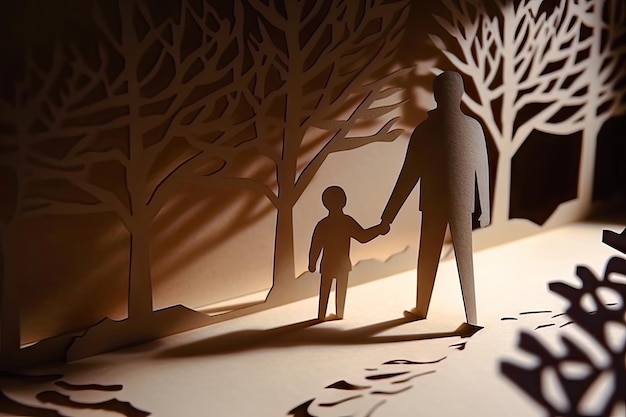 Father and Child A Beautiful Paper Art Creation Generative AI