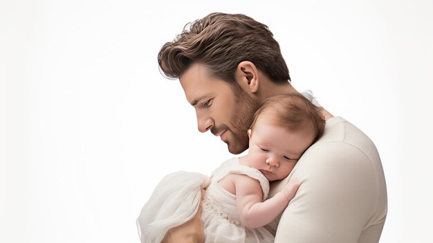 Father and Child Bonding on White Background