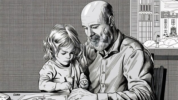 Father and child coloring