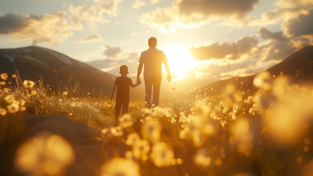 Father and Child Hand in Hand on a Sunset Walk