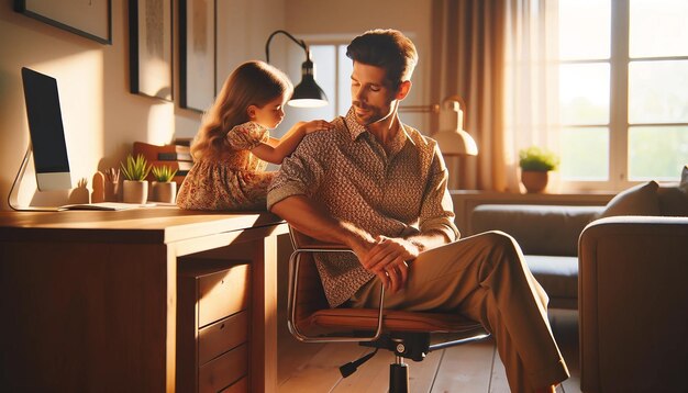 Father and Child Sharing a Quiet Moment at Home A heartwarming scene of a father and child embracing