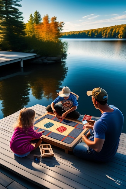 Father and Children on Father's Day Celebrating the Happy Father's Day greeting card Generative ai