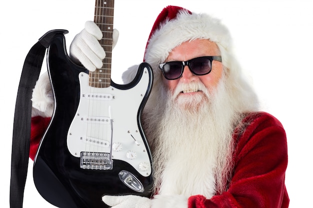 Father Christmas toont een gitaar