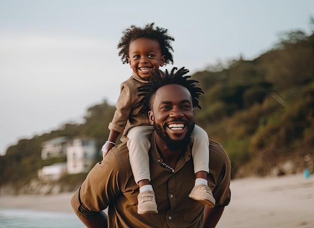 A father and daughter are on the beach.